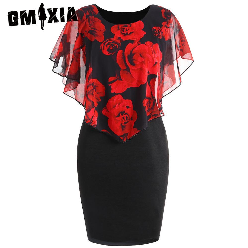 

GMXIA Черное сексуальное платье с прозрачной шалью и нежным цветочным принтом XXXXL красный