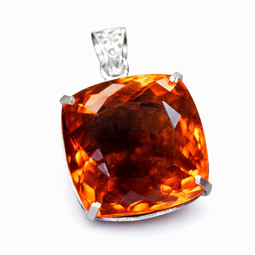 Натуральний помаранчевий топаз Срібло 925 проби 100 каратів Підвіска з дорогоцінним камінням Квадратне огранювання СЕРТИФІКОВАНО my-480-ns