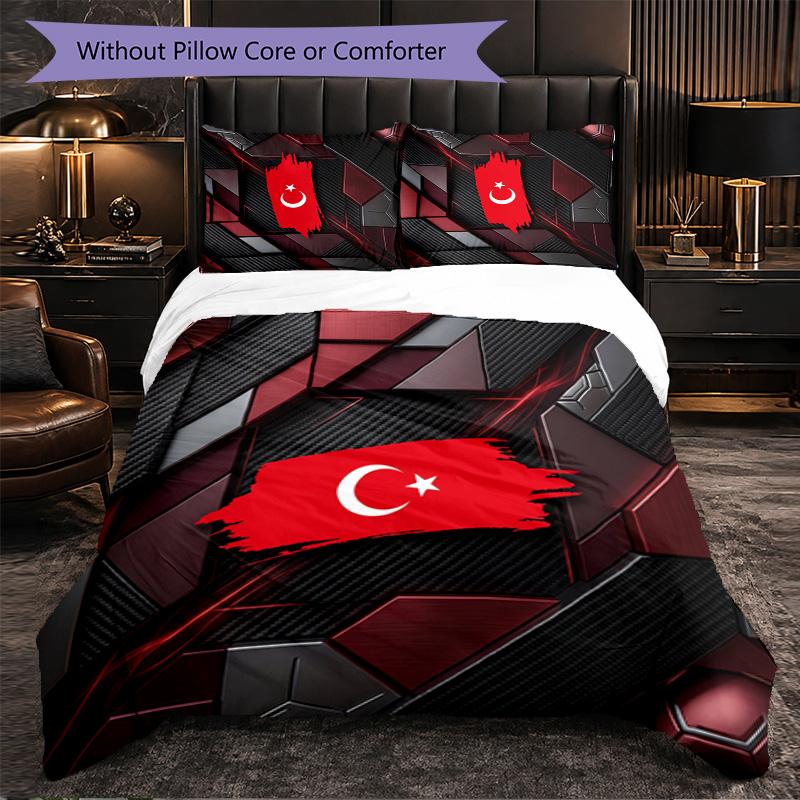 Turkey Football Pattern 3 Pieces Bedding Set Soft Microfiber Duvet Cover with Pillow Cases for Bedroom