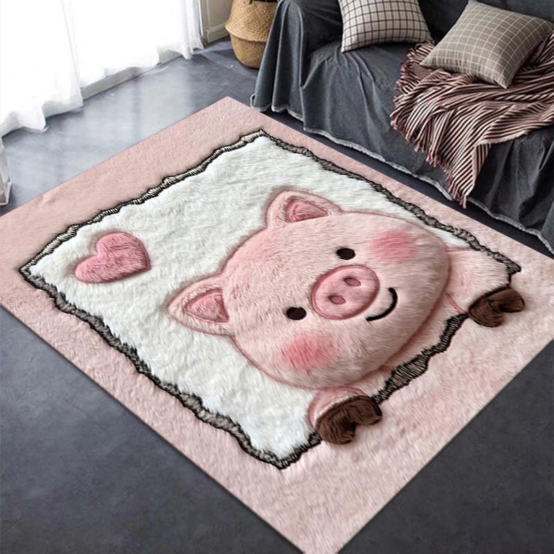 2D FLAT 2025 New Cute Pink Pig Carpet Rug for Living Room Bedroom Home Sofa Decoration,Kids Play Non-slip Floor Mat