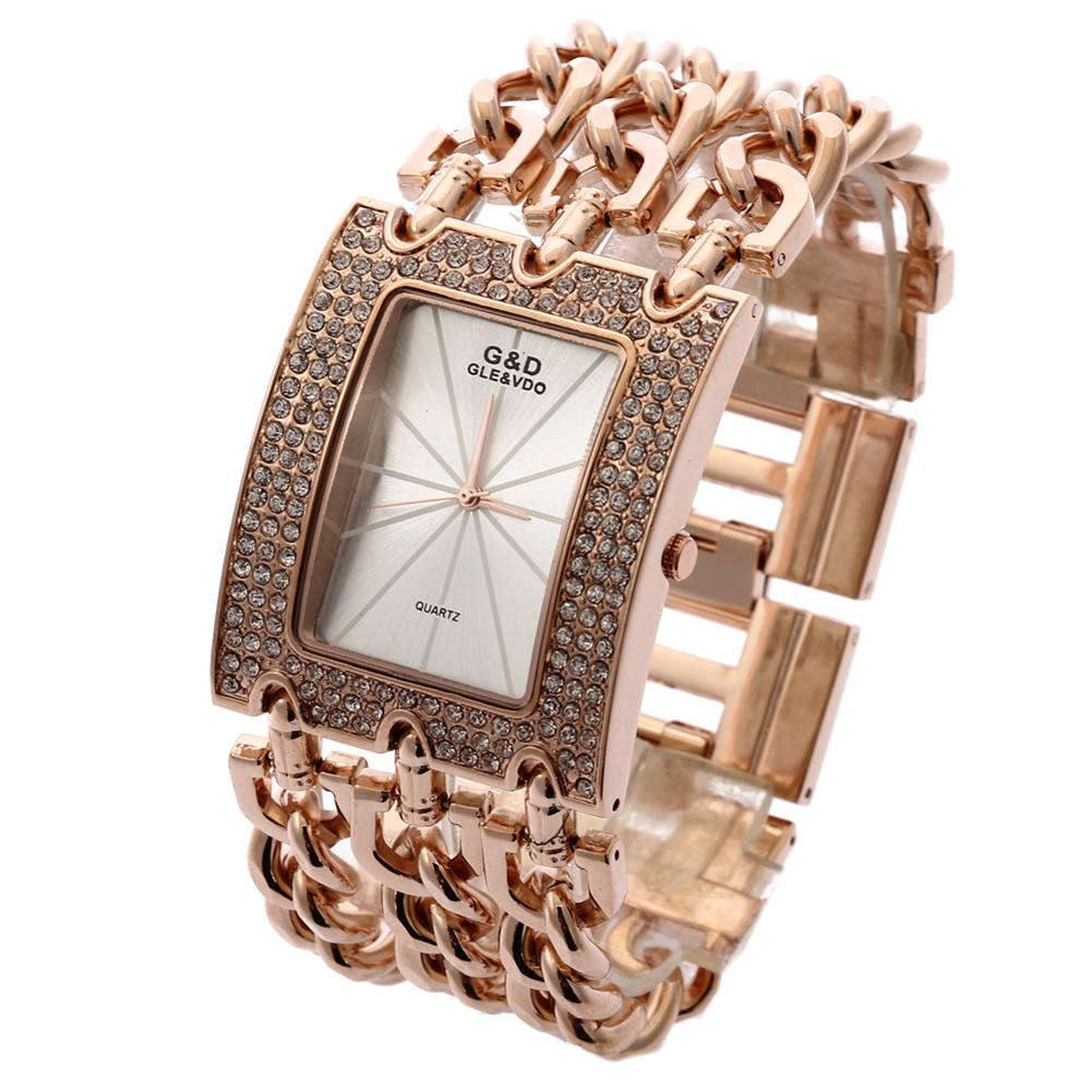 Damen Stahl Quarz Uhr Modische Kristall Inlay Damen Armbanduhr