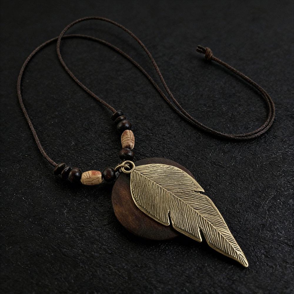 Boho Sweater Chain Hollow Leaves Clothing Pendant Vintage Necklace  Gifts