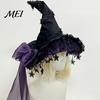 Comic Exhibition Costume Props Gothic Witch Hat for Women, Dark Lolita Style Halloween Accessory, Lightweight Party Outfit Essentials with Lace & Bow,