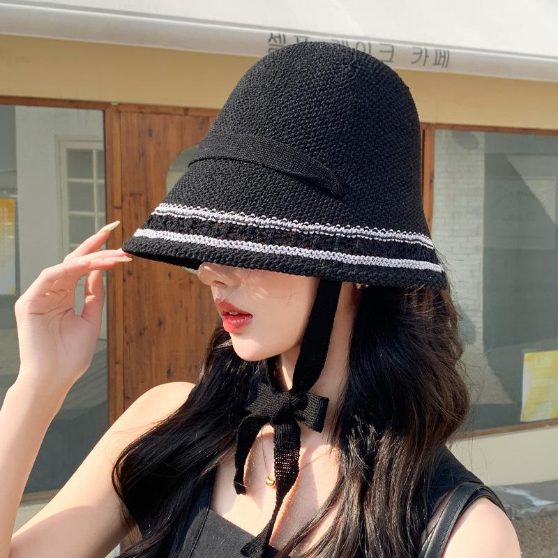 Summer New Hat Women's Knitted Hollow Bucket Hat Outdoor Travel Sun Protection Sun Hat Breathable Sun Hat