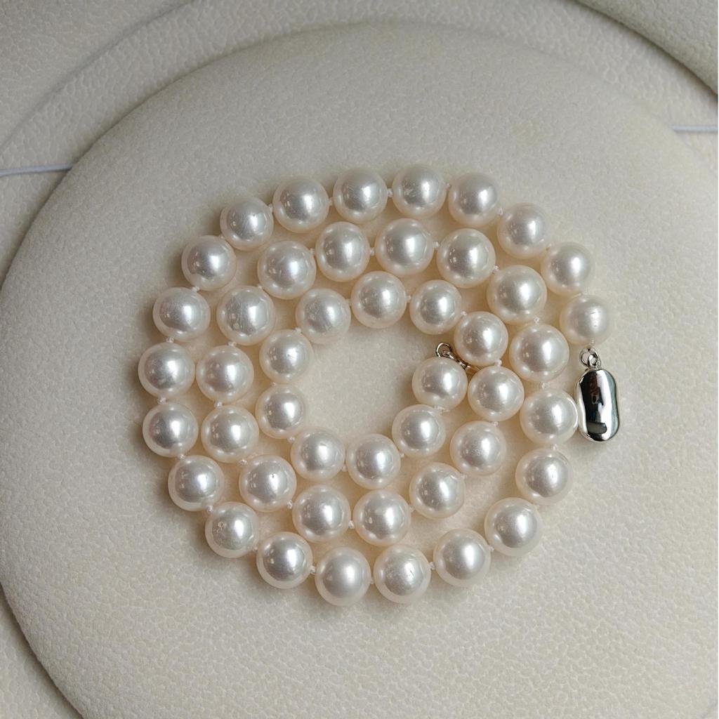 Collar de Perlas de Agua Dulce Naturales 8-9mm Redondas Brillo Fuerte Plata S925 Gargantilla del Día de la Madre con Caja de Regalo