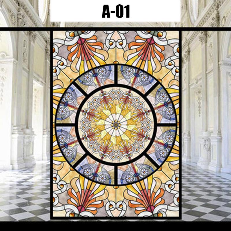 50x90cm Retro European Church Art Glass Film Witraż Okno Nieprzezroczyste Naklejki Statyczne Przylegające Okno Folia Prywatności Dekoracja Domu