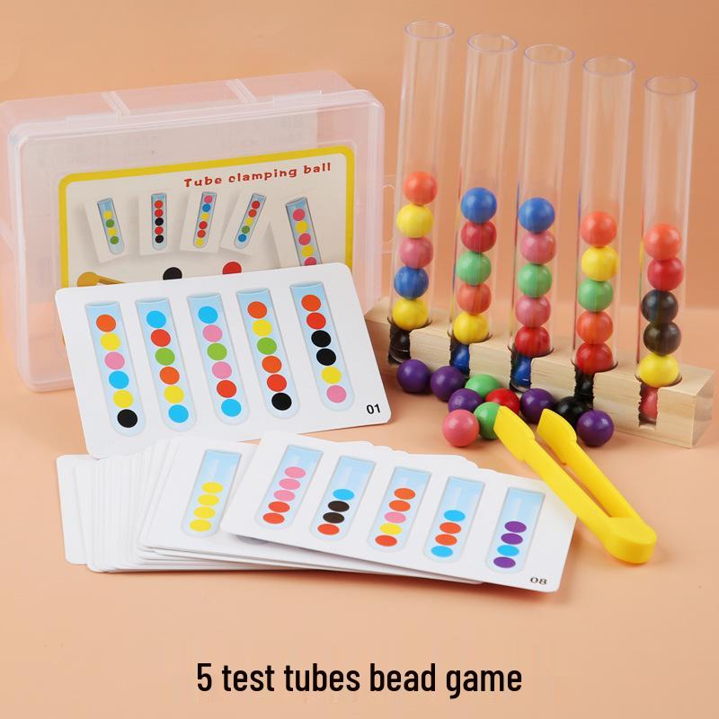 

Children s Wooden Bead Test Tube Set - Color Recognition & Hand-eye Coordination Toy for Parent-Child Interaction