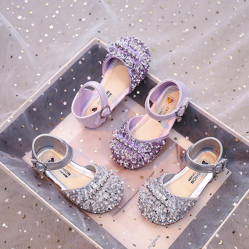 Summer new girls fashion rhinestones sweet and comfortable soft-soled leather shoes