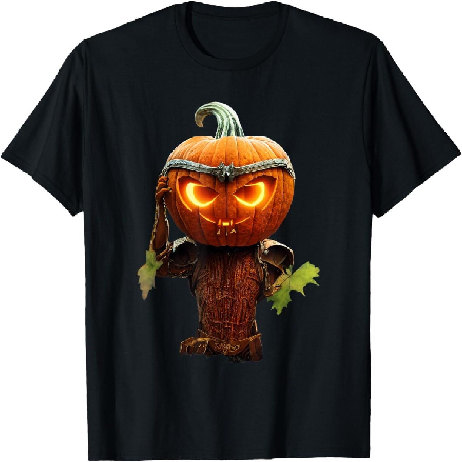 Jack O Lantern Pumpkin Head Warrior Anthropomorphic Autumn T-Shirt S