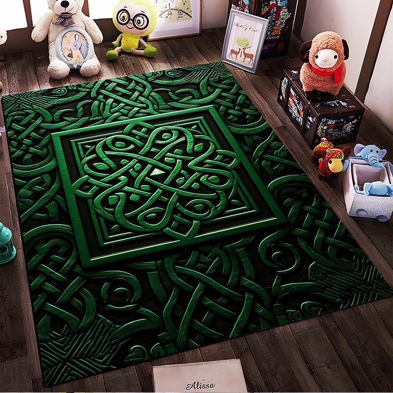 Green Celtic Knot Pattern Carpet with 3D Effect, Modern Home Decor Suitable for use as an anti-slip for living room bedroom sofas