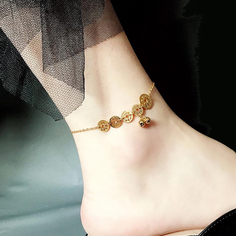 Tide Double-Layer Heart Anklet: 18K Gold-Plated Titanium Steel, Non-fading Fashion Light Luxury for Women