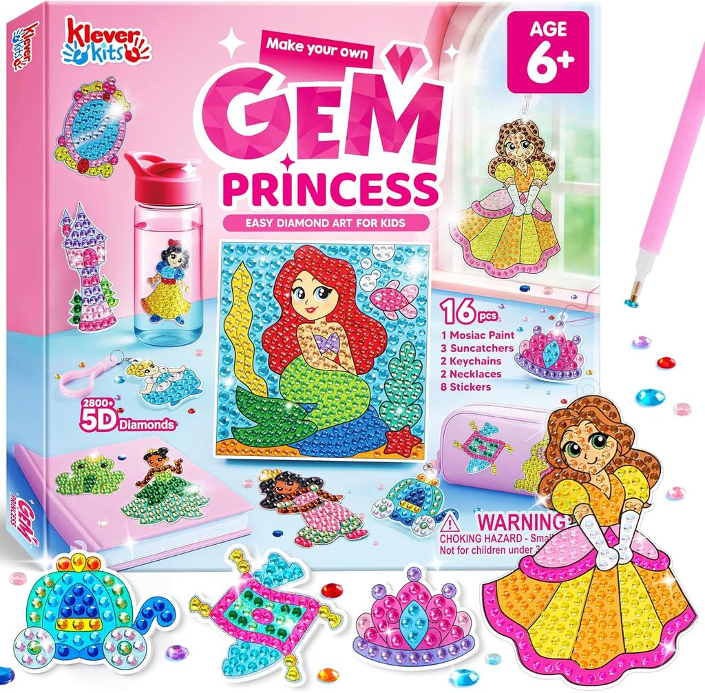 JOYFY 16 Projekte Edelsteinmalerei Kinder Diamant-Edelsteinmalerei-Set mit 5D-Edelsteinen für Mädchen im Alter von 6-12 Jahren Edelstein-Bastelaktivitäten-Sets Geschenk