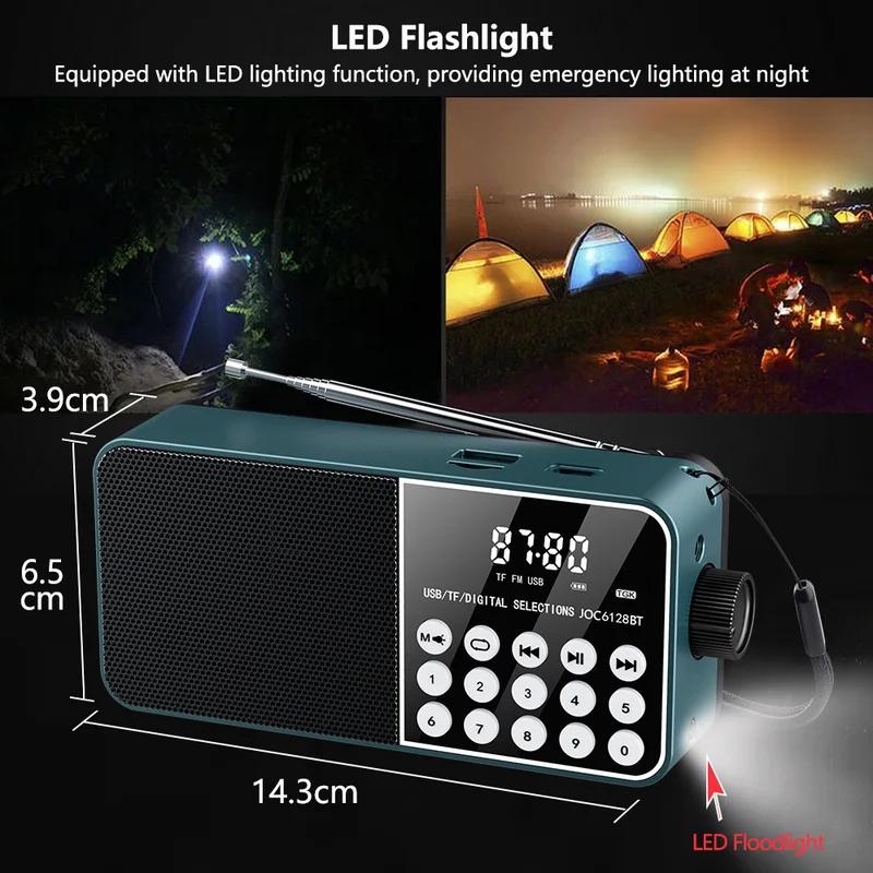 FM rádio prenosný nabíjateľný Bluetooth reproduktor USB TF MP3 prehrávač s LED osvetlením 3,5 mm konektor pre slúchadlá Vonkajšie rádio FM prijímač