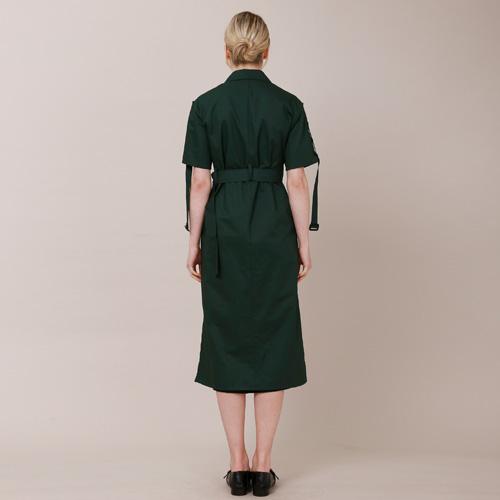 Bunderghost Tailored Collar Short Sleeve Strap Long Dress (Green)