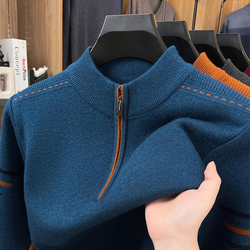 New Winter Men s Half Turtleneck Zipper Thick Warm Sweater Pullover Knitted Base Layer M синий