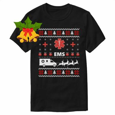 Funny EMS Ambulance Sleigher Ugly Christmas Sweater Paramedic Gift TShirt 100 Cotton ONeck Short Sleeve Casual Mens Tshirt