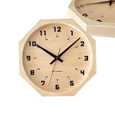 KATOMOKU Muku Clock 8 Octagonal Natural Wall Clock with Continuous Second Diameter km-81NARC8 Hand, 30.0cm (Radio-controlled)