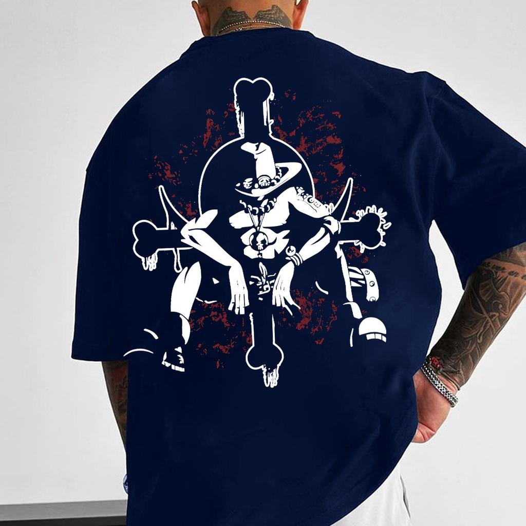One Piece Anime Ace Men and Women Summer Tshirts Large Size Harajuku Large Size Retro Print Trendy Casual Men and Women