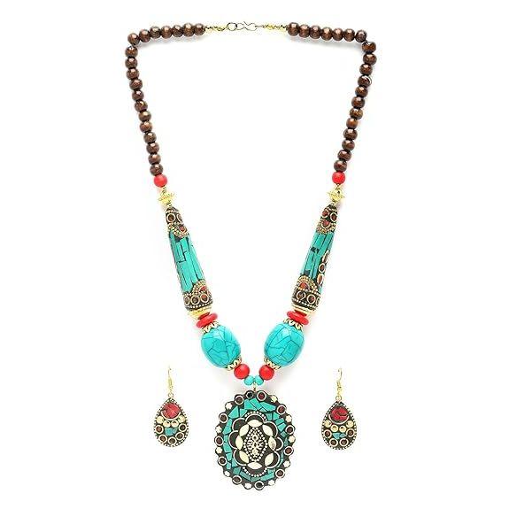 Fashion Latest Stylish Traditional Tibetan Pendant Necklace Jewellery Set for Women