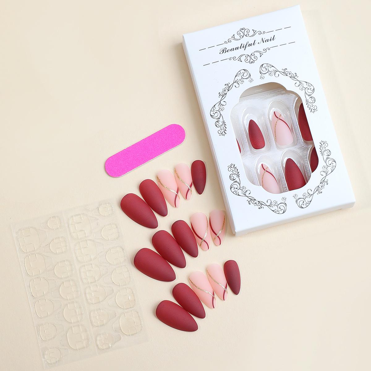 

Valentine s Almond Shaped Wearable Nail Patches with Gilded Line Stickers