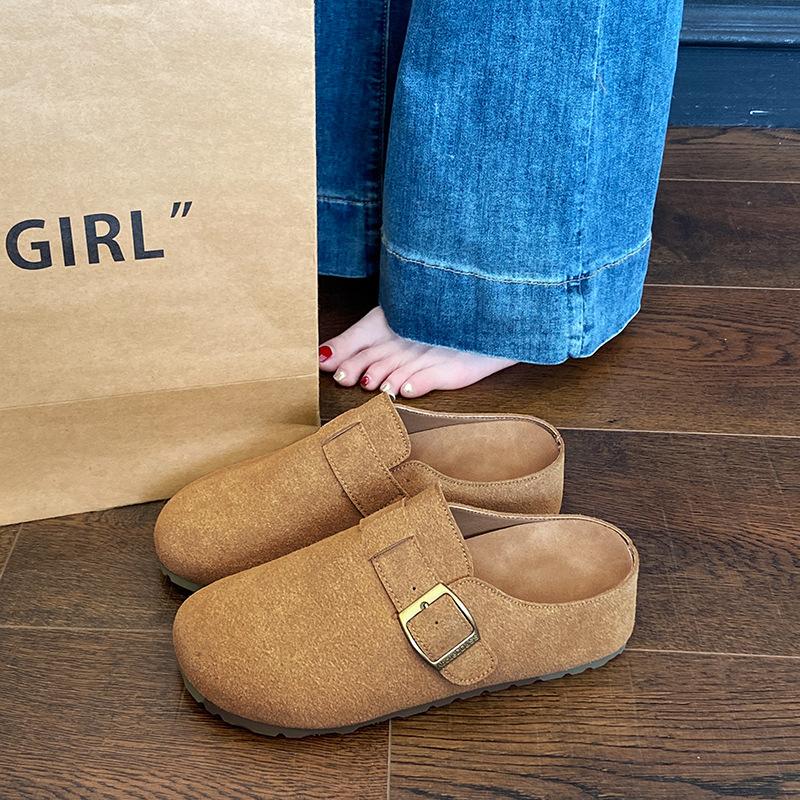 Thick-soled inner height increase, one pedal, baotou, half slippers, women's spring outer wear new single shoes