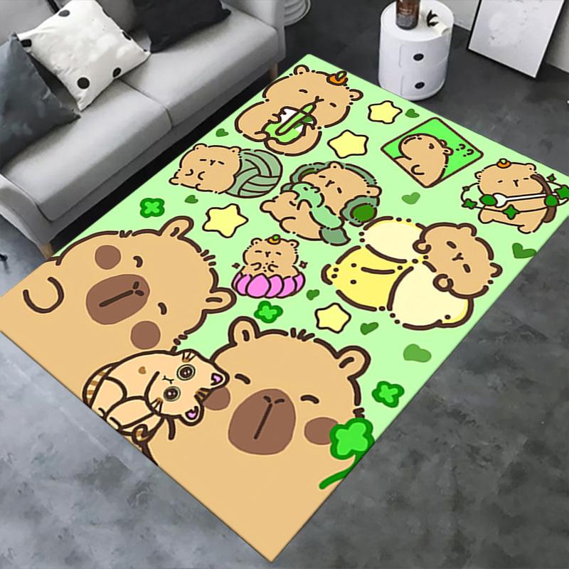 1pc Capybara,Cartoon Characters,Playful Scene Office Carpet Soft Polyester Non slip Machine Washable
