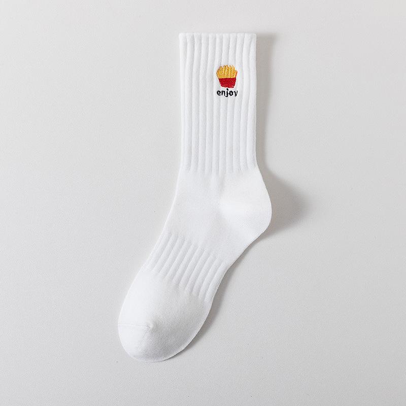 Cityboy Men’s Autumn/Winter White Cartoon Embroidery Socks - Trendy, Sweat-Absorbing Mid-Calf Sports Socks