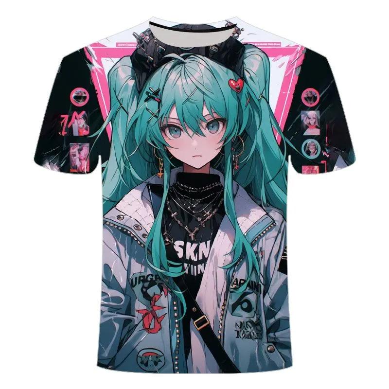 2026 Hot Summer Hatsune Miku 2-dimensional Animation 3D Printed T-shirts for Young Men and Women Clothing Tops Trend