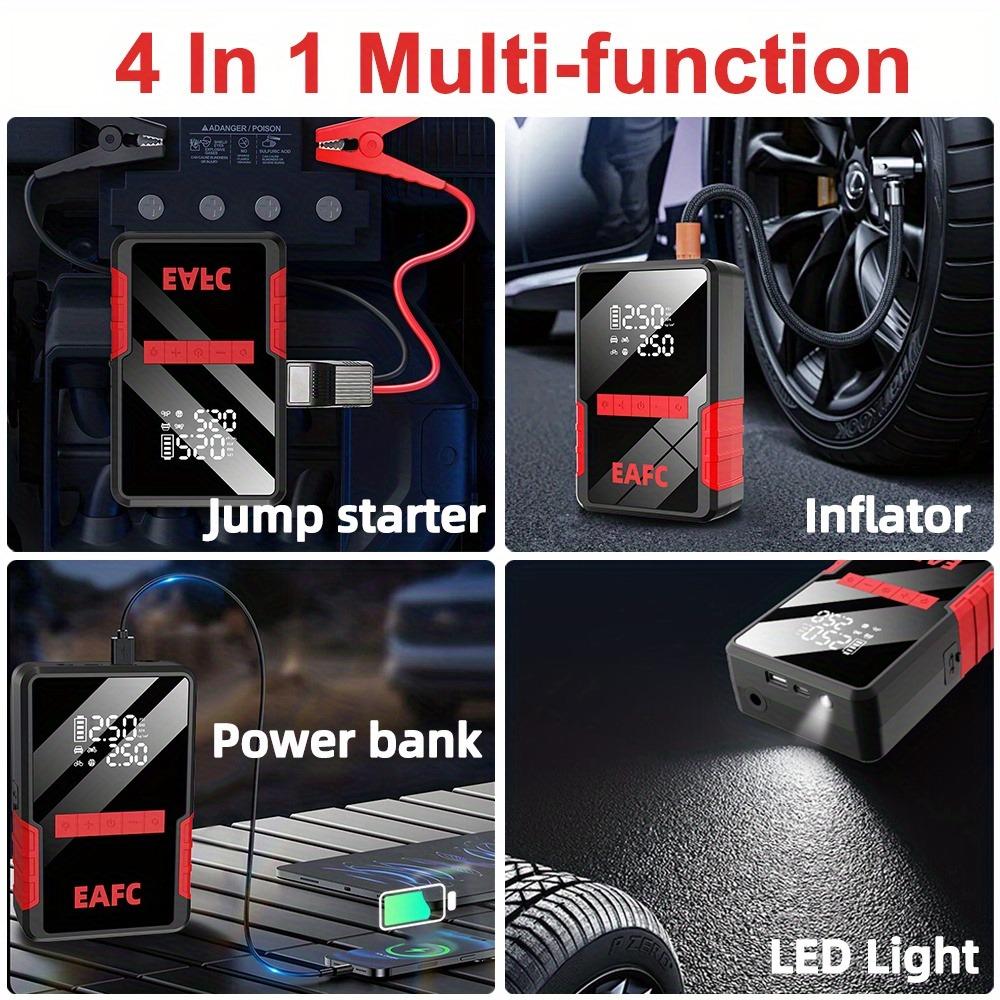 2-in-1 Auto-Starthilfe - Tragbarer Reifenfüller, Großes Display, LED-Licht & Powerbank für 4,0L Benzin 6,0L Diesel Auto