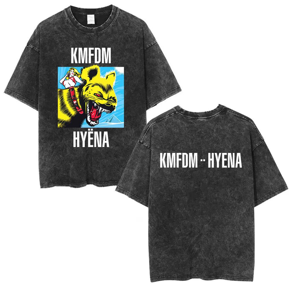 Washed Vintage Rock Band Kmfdm Angst Graphic Tshirt Men Women Retro Gothic Punk Streetwear Mens Casual Pure Cotton T Shirts