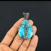 Tibetan Turquoise Pendant, 999 Copper Wire Wrapped Gemstone Jewelry, Handmade Pendant, For Thanksgiving