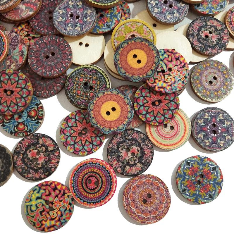 15-25mm 50pcs Retro Wooden Buttons 2 Holes for Handwork Sewing Scrapbook Clothing Button DIY Crafts Accessories Gift Card Decor.