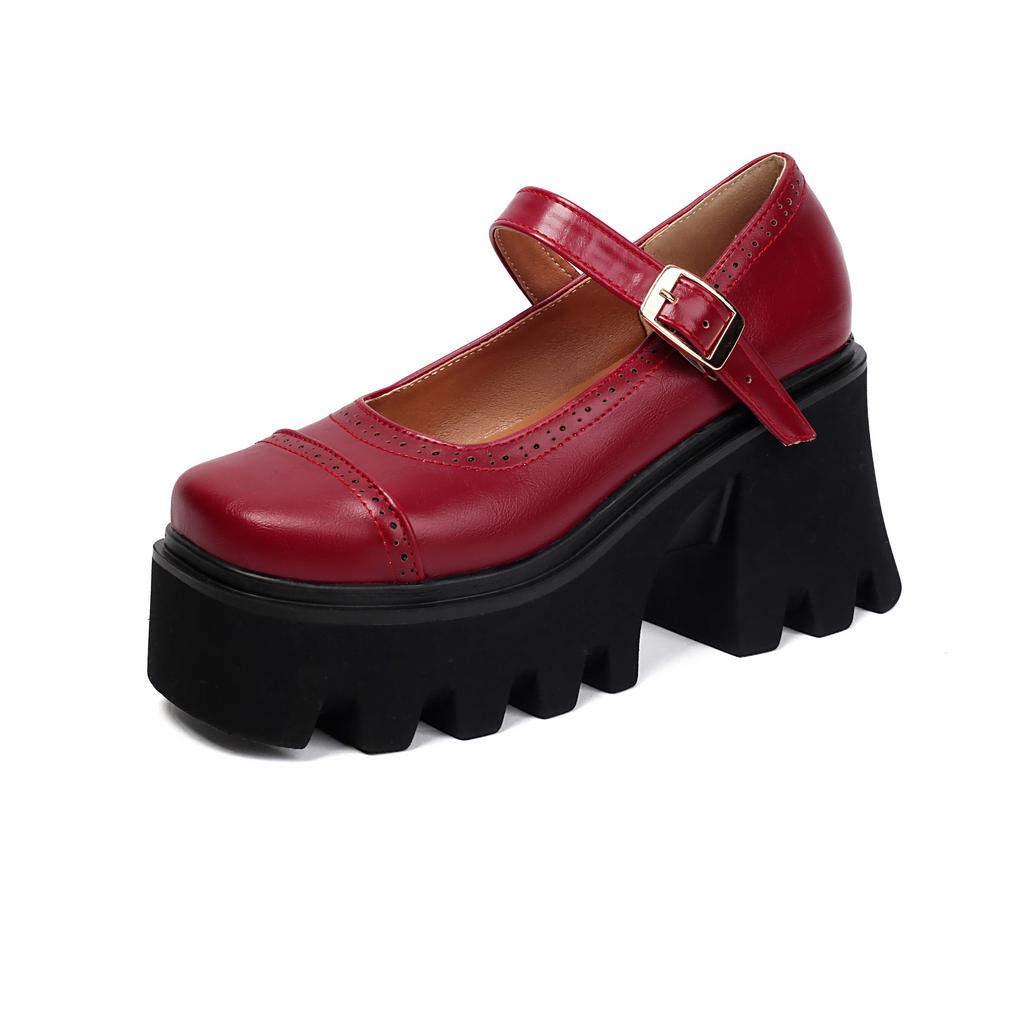 Mary Jane Shoes Thick Heel High Heel College Style Small Leather Shoes Niche Design Sense Thick Sole Single Shoes Women Fat Feet Wide Feet Women Shoes