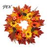 Holiday Party Supplies Fall Sunflower Maple Leaf Wreath with Pumpkin Pinecone, Thanksgiving Harvest Artificial Faux Garland Wreath, Indoor Outdoor