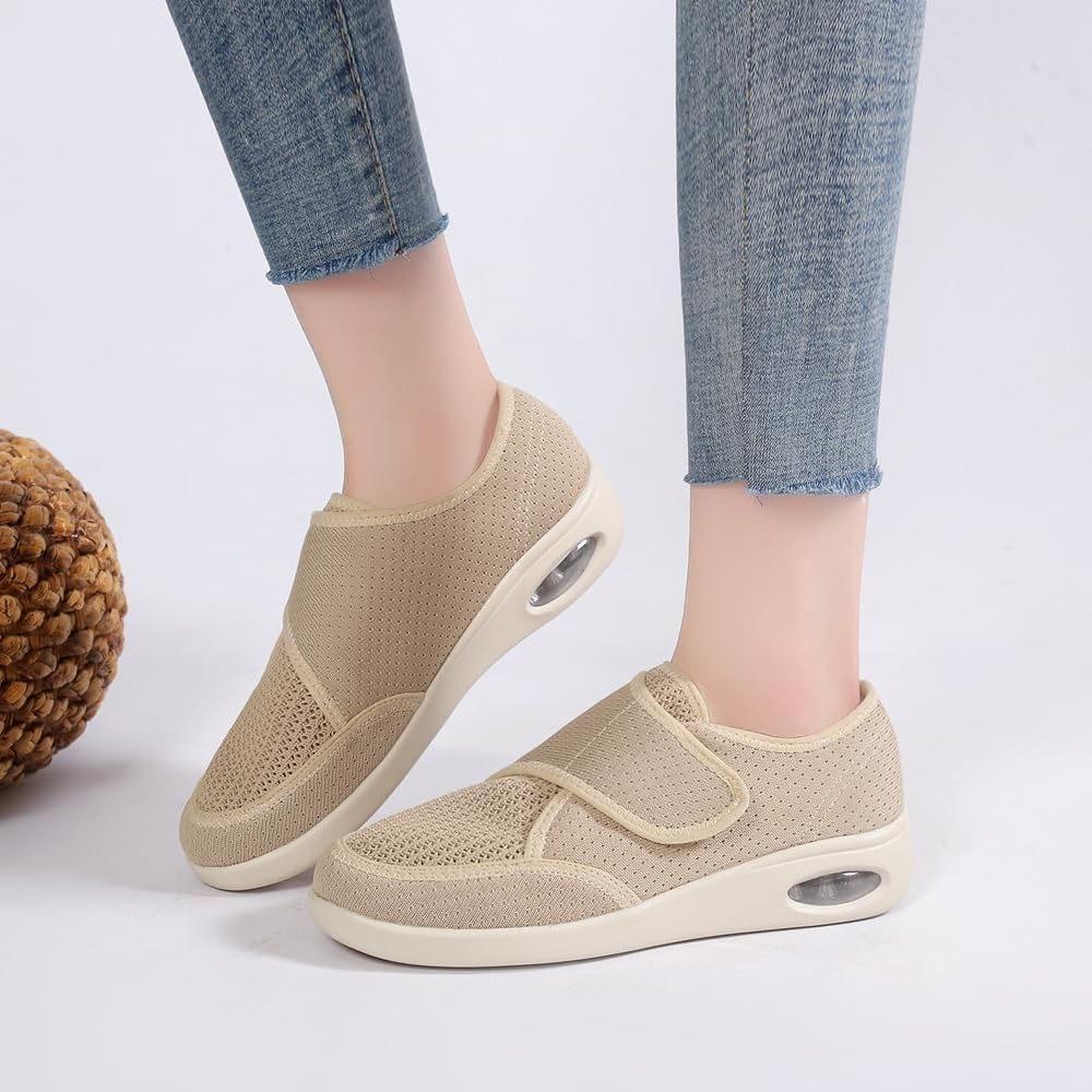 Womens Elderly Extra Wide Width Walking Shoes Adjustable Easy On/Off Slip-on Shoes for Swollen Feet