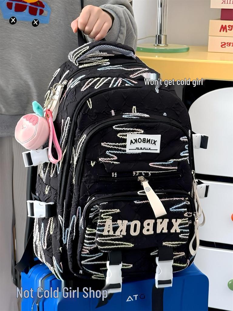 Cute Lightweight Rainbow Pleated Backpack for High School & Middle School Students