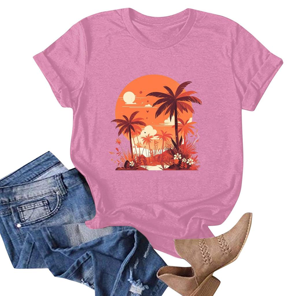Women's Hawaiian Floral Print  Short Sleeve T-Shirt Top