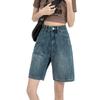 Women's High-Waist Retro Denim Shorts: Loose, Straight-Leg, 5-Point Mid-Length, Hong Kong & Japanese Style for Spring & Summer