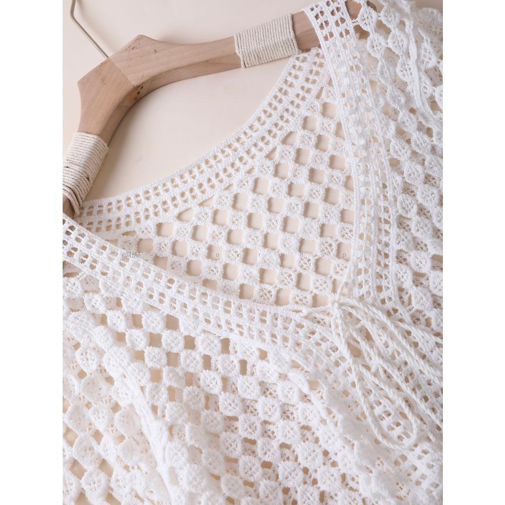 New Short Cotton T-Shirt Women Knitting O-Neck Hollow Summer Style Basic Tops Tees Loose Clothing