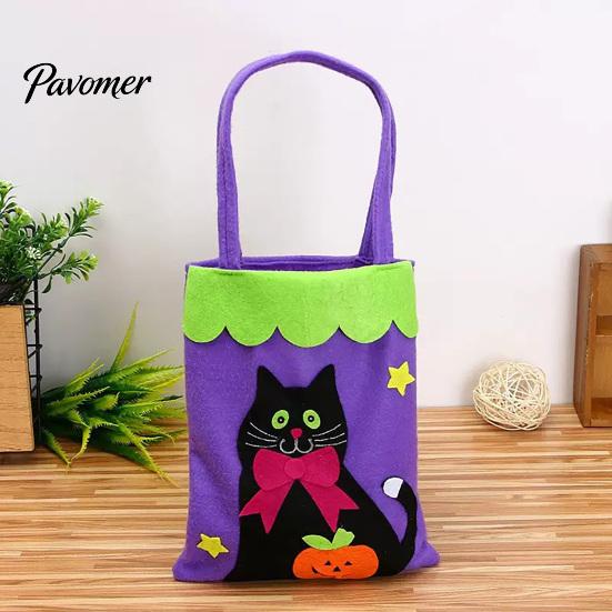 Pumpkin Ghost Printed Totes Halloween Candy Bags, Non-Woven Trick or Treat Tote Bags with Handles, Lightweight Portable Gift Pouches Cute Black