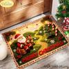 Merry Christmas Doormat, Woven-Style Santa and Reindeer Design, Non-Slip and Machine-Washable Entryway Rug, Home Decor