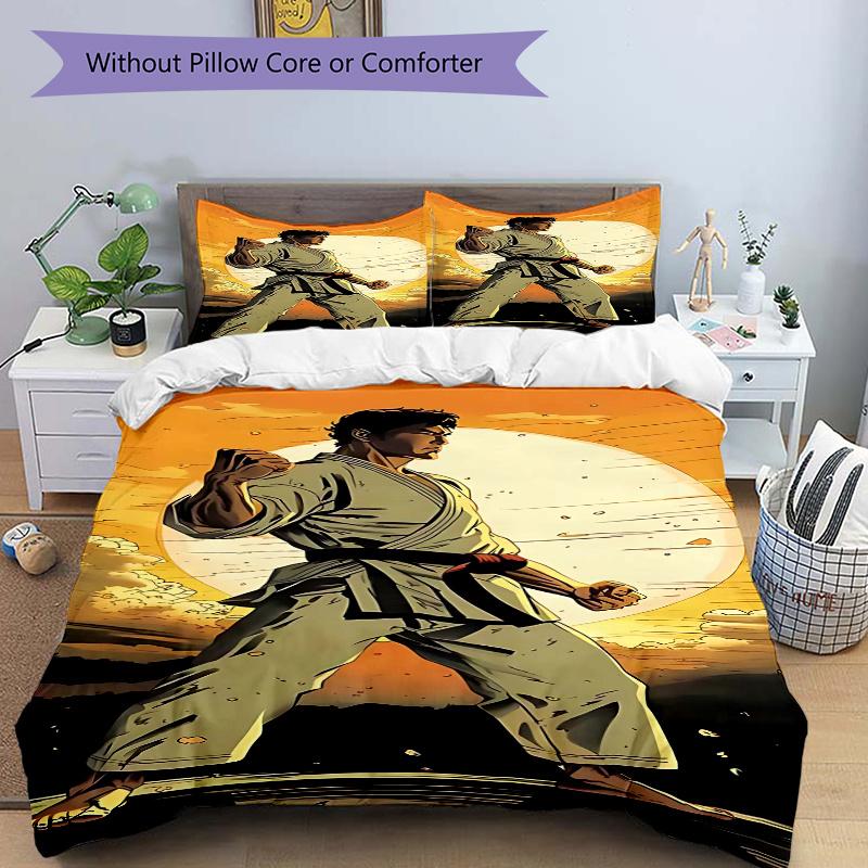 

3pcs Anime Karate Fighter Comforter Set with One Quilt Cover, Two Pillowcases (No Core) - Perfect for Bedroom and Guest Room Decoration - Anime Cartoo 135x200cm