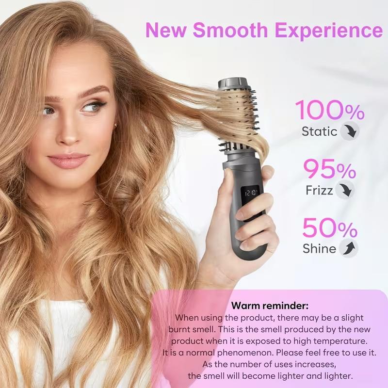 Cordless Hair Curling Iron Brush Usb Rechargeable Travel Heated Round Brush 2-In-1 Electric Hair Curling Wand Styling Tools