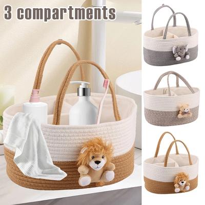 Portable Diaper Caddy Organizer Soft Cotton Rope Nursery Diaper Storage Basket with Sturdy Handle Large Capacity Storage Bag