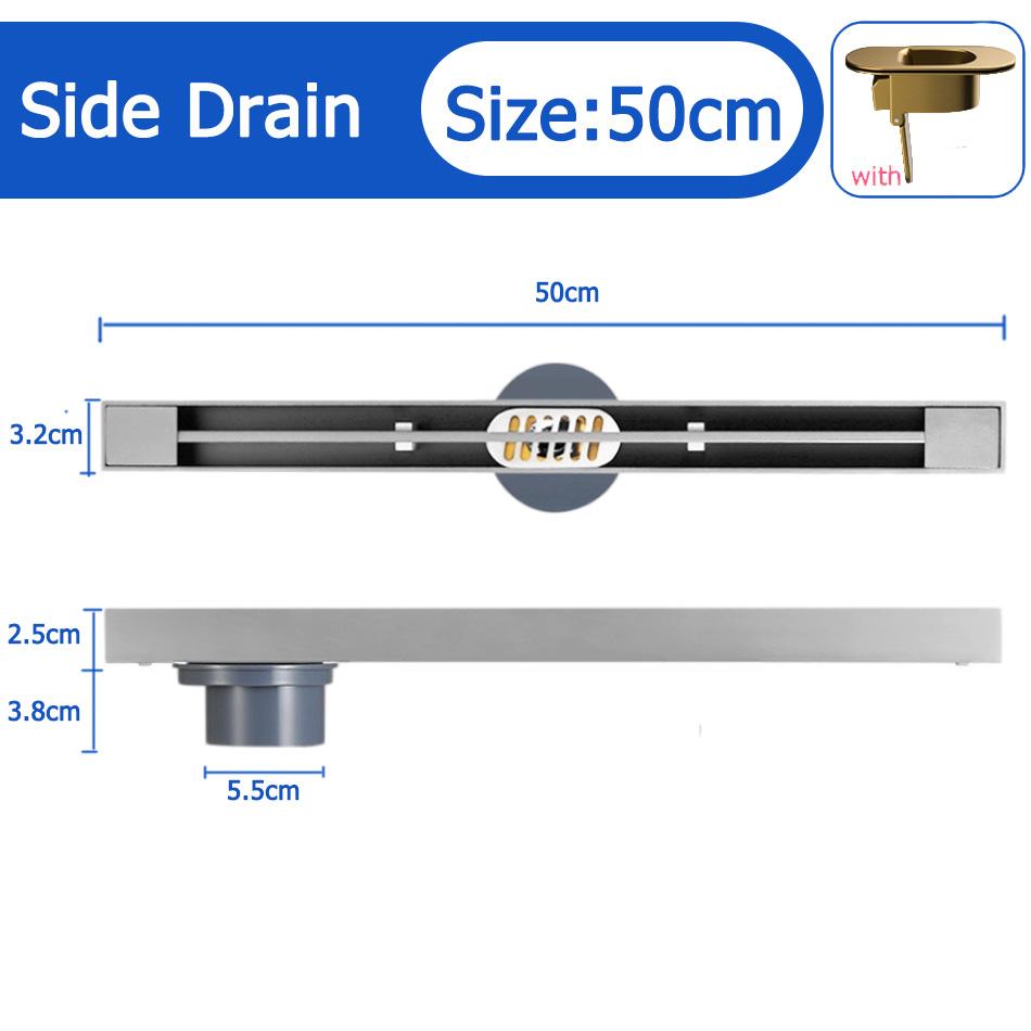Black Floor Drain 30 40 50cm Kitchen WC Bathroom Shower Large displacement Linear Drainage Side Floor Drains 304 Stainless Steel
