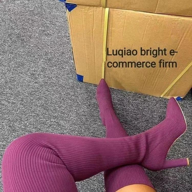 Kobiety Wysokie Kozaki Jesień Zima Kozaki za Kolano Wysoka Jakość Elastyczne Skarpety Kozaki Impreza Seksowne 9cm Obcas Buty Damskie Botas Mujer
