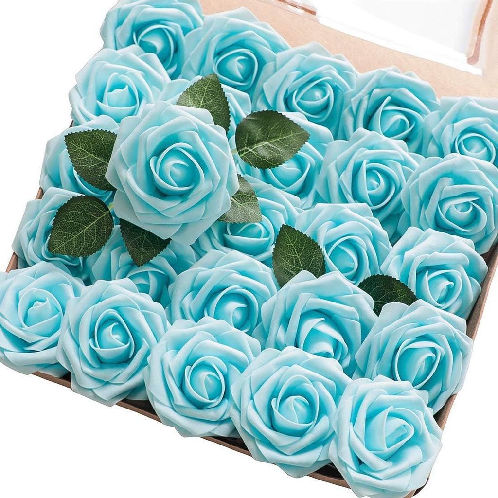 25Pcs Artificial Foam Rose Flowers with Stems for DIY Wedding Bouquets Centerpieces Mothers Day Valentines Home Party Decor