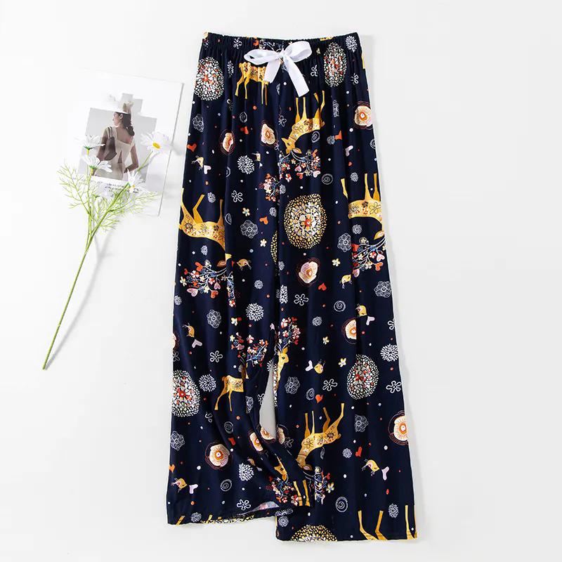 WTEMPO Mom's Large Size Elastic High Waist Wide Leg Culottes Women's Spring Summer Autumn Loose Casual Floral Printed Thin Cropped Pants