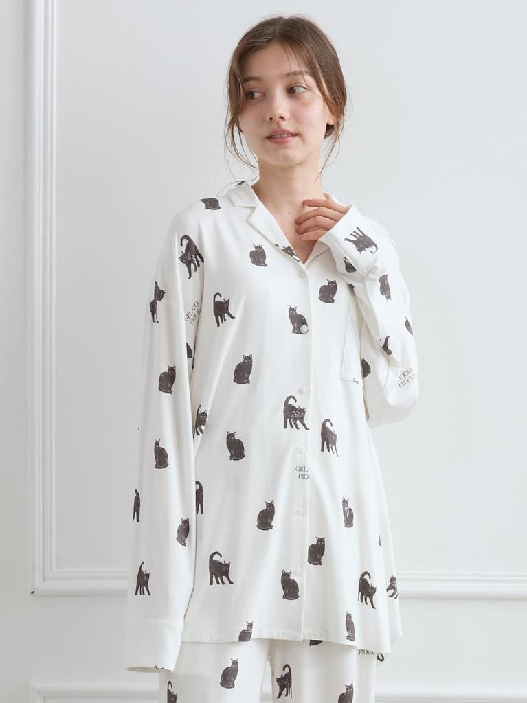 Gelato Pique Halloween Cat Print Shirt (PWCT254237OWHTF)
