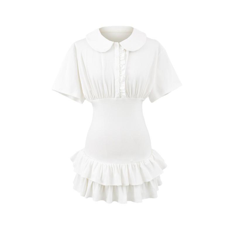 Women's Casual Polo Style Ruffle Dress with Drop Shoulder Sleeves - 2025 Fashion Trend